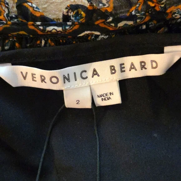 Veronica Beard Elegant Black Patterned Dress Long Sleeve